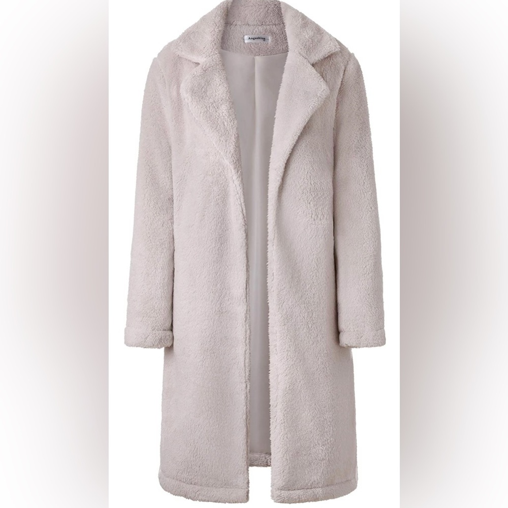 Light Beige Fuzzy Fleece Open Front Long Cardigan… - image 3